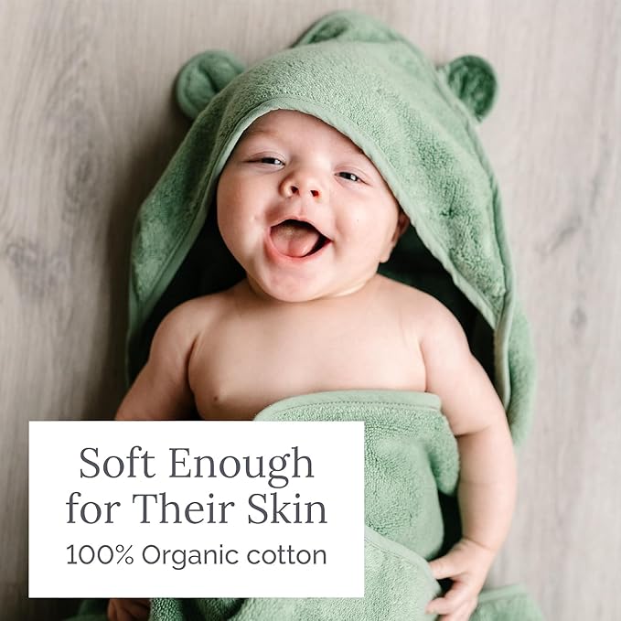 Natemia Hooded Baby Bath Towel - 100% Organic Cotton Baby Towels for Newborns, Toddlers, Boys, Girls - Soft Absorbent 450 GSM - Gentle on Sensitive Skin - Baby Shower Registry Gift (35" x 35")