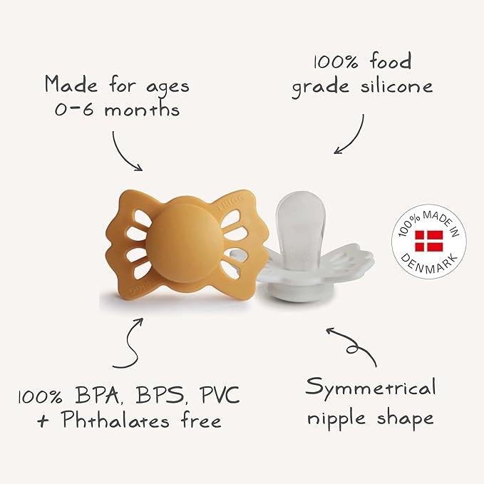 FRIGG Lucky Symmetrical SilkySoft Silicone Baby Pacifier | Made in Denmark | BPA-Free (Sage/Powder Blue, 0-6 Months)
