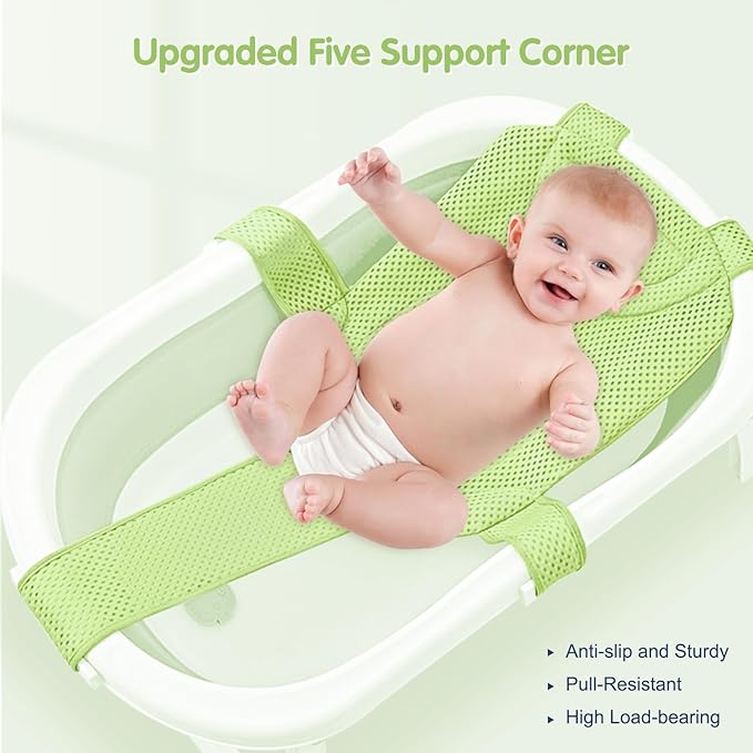 Colorlife Baby Bath Seat Support Net Infant Bathing Seat Support Mat, Adjustable Comfortable Non-Slip Five-Pointed Baby Shower Net Bathtub Sit Up Mesh for Newborn 0-12 Months-Grass Green(No Bathtub)