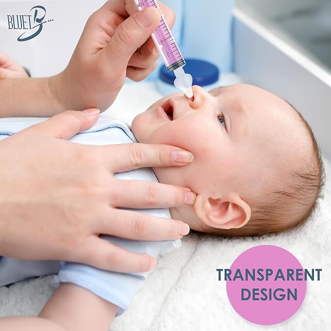 Bluet B - Baby Nasal Syringe (2-Pack) - Safe Silicone Nasal Aspirator for Newborn - Infant Mucus Removal - 10ml Nose Cleaner Syringe for Baby - Toddler Congestion Relief - Reusable Tips - Pink