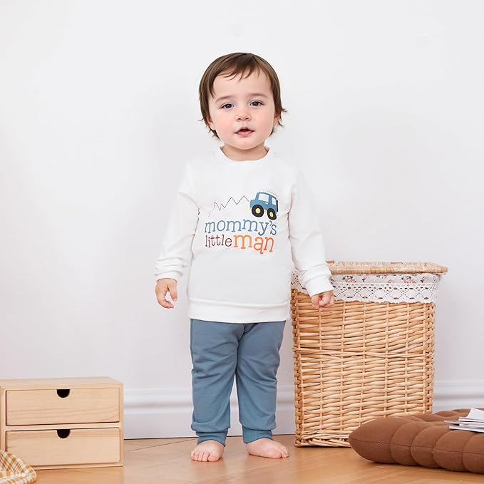 Baby Boy Fall Clothes Set Long Sleeve Letter Print Sweatshirt Pants Toddler Infant Outfits 6 12 18 24 Months 2T