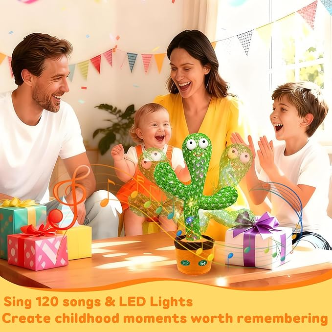 Dancing Talking Cactus Toy Mimics Back, Cactus Baby Toy Singing Mimicking Repeating Recording, Silly Sunny The Cactus Gift Yarn Bag Wrapped with 3xAA Battery (Volume Adjustment)