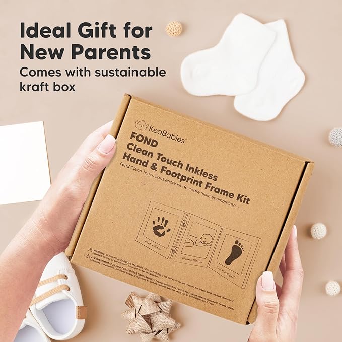 Inkless Baby Handprint and Footprint Kit for Newborn - Baby Footprint Kit, Newborn Keepsake Nursery Picture Frame,Dog Paw Print Maker, Personalized Gifts for New Mom,Showers & Registrys(White/Silver)