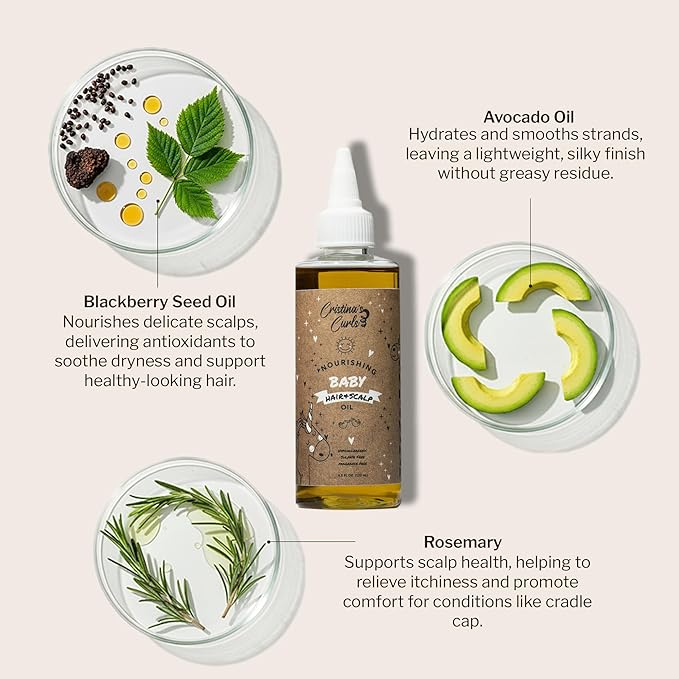 Cristina's Curls Nourishing Baby Hair & Scalp Oil – Lightweight Massage Oil To Loosen Dry Flakes And Seal Softness