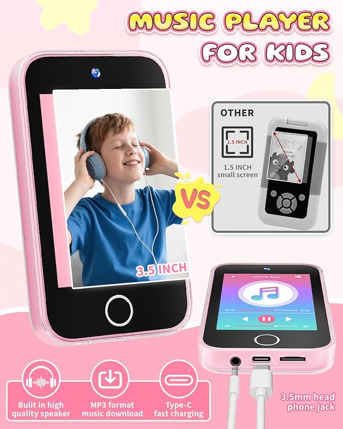 Kids Smart Phone for Girls, Upgraded 3.5'' Touchscreen Phone for Kids Age 3-8, Christmas Birthday Gifts, Dual Camera Music Player Puzzle Games, Learning Toy for 3 4 5 6 7 8 Year Old Girls