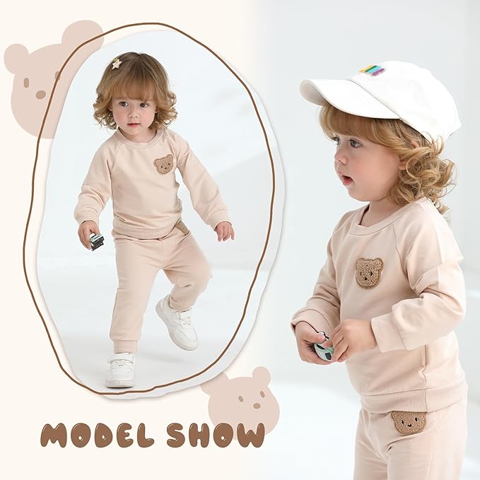 Fall Outfit for Toddler Boy Girl Long Sleeve Bear Sweatshirt Pant Sets Winter Pullover Clothes