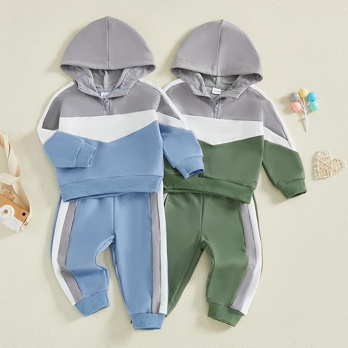 Toddler Baby Boy Hoodies Fall Clothes Waffle Contrast Color Sweatshirt Pant Set Infant Clothes 6 12 18 Months 2T 3T