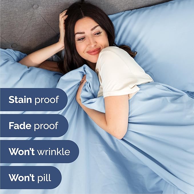 Queen Size 4 Piece Sheet Set - Comfy Breathable & Cooling Bed Sheets Set - Hotel Luxury Bedding for Women, Men, Kids, Teens, Boys & Girls - Deep Pockets, Soft and Wrinkle Free - Oeko-Tex - Light Blue