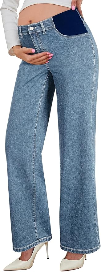 BLENCOT Maternity Jeans for Women High Waist Straight Leg Pregnancy Denim Pants with Pockets