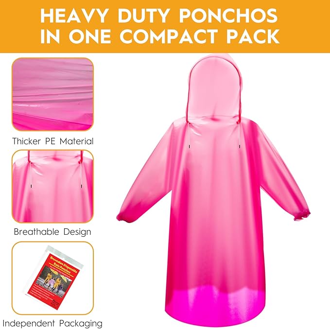 6 & 20 & 50 Pack Disposable Rain Ponchos for Adults/Youth, Waterproof PE Raincoats with Drawstring, Camping/Emergency
