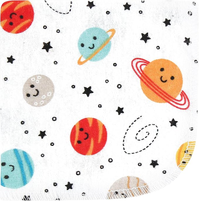 Hudson Baby Unisex Baby Flannel Cotton Washcloths, Happy Planets 10 Pack, One Size