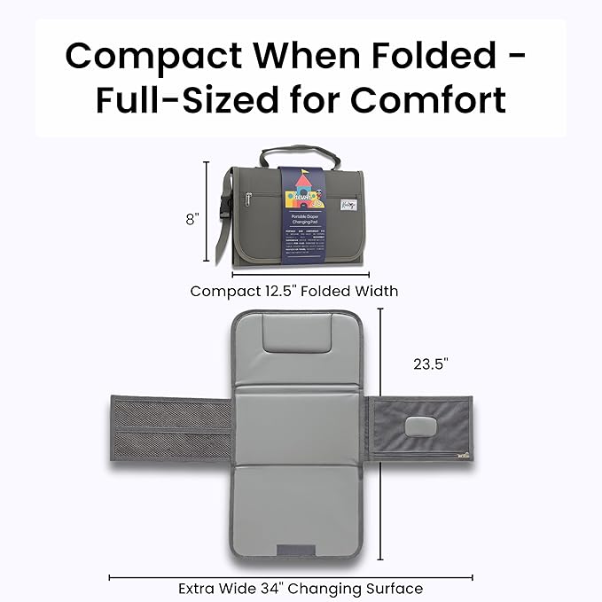 Portable Diaper Changing Pad - Compact Foldable Waterproof Travel Baby Changing Mat, Lightweight On-The-Go Diaper Clutch with Built-in Cushion & Wipe-Clean Surface