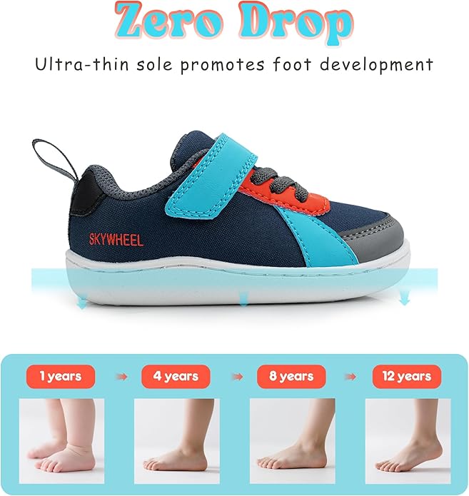 SKYWHEEL Toddler Wide Toe Box Barefoot Shoes Boys Sneakers Kids Tennis Shoes Comfort Lightweight Zero Drop Walking Shoe for Indoor/Outdoor Play