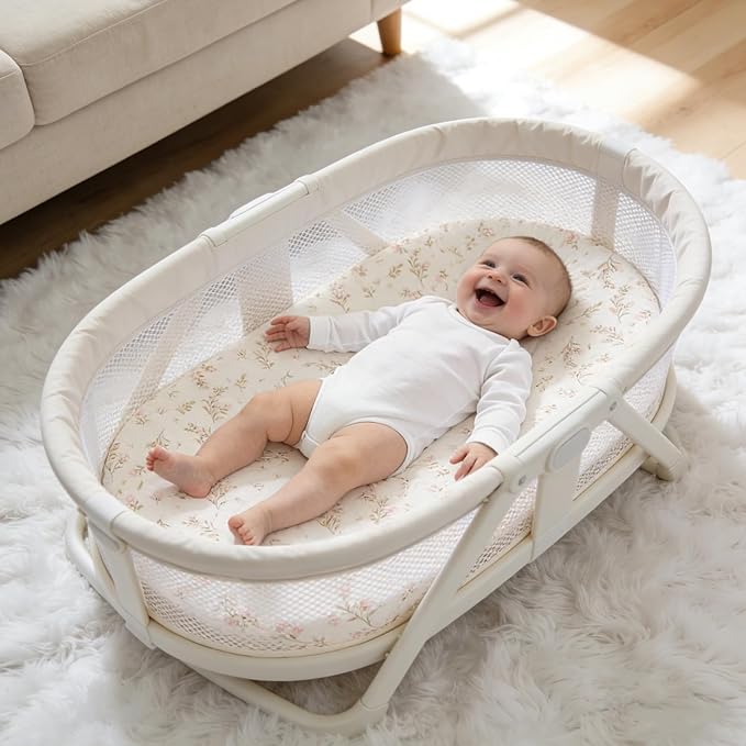 100% Organic Cotton Muslin Baby Bassinet Sheets 2 Pack 33”x17” for Baby Girl Boy, Soft Fitted Mattress Pad Cover Compatible with Halo BassiNest Swivel Sleeper, Graco, Baby Delight, Chicco, Angelbliss
