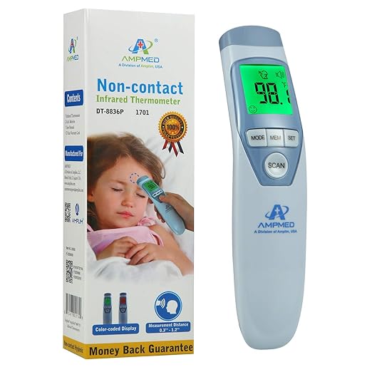 Amplim Hospital Medical Grade Non-Contact No-Touch Forehead Thermometer for Baby and Adults, Touchless Temporal Fever Thermometer, Accurate and Fast Digital Thermometer