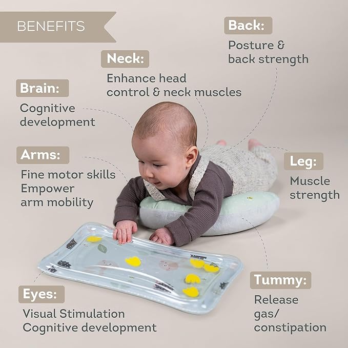 Taf Toys Tummy Time Training Set with Water Mat & Supportive Tummy Play for Baby Development, Baby Tummy Time Play Mat & Support Toy for Newborn, Infants and Toddlers Tummy Time Toys