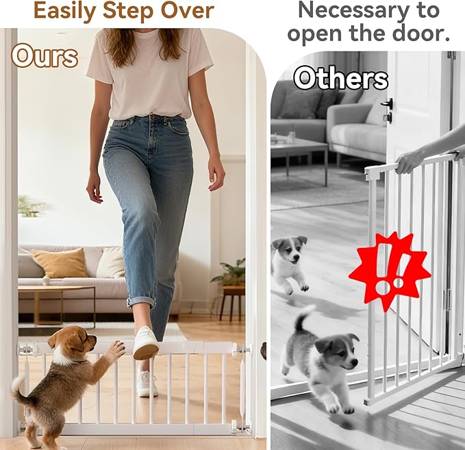 Dog Gate - 18"-45" Adjustable Extra Wide Metal Baby Gate to Step Over, 10" Tall Small Pet Gate with 3 Extension Kits, Pressure Mounted for Doorways & Stairs