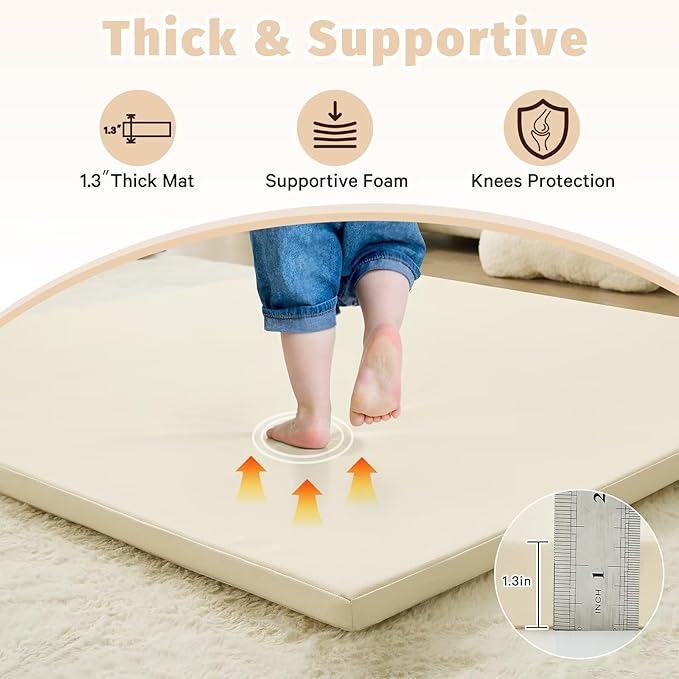 Waterproof Baby Play Mat for Floor 1.3"Thick Memory Foam 59*59 Cushion Playpen Playmat Tummy Time Crawling Mat Nursery Rug Pad Mattress Create Soft & Safe Area for Infants,Toddler,Kids,Beige