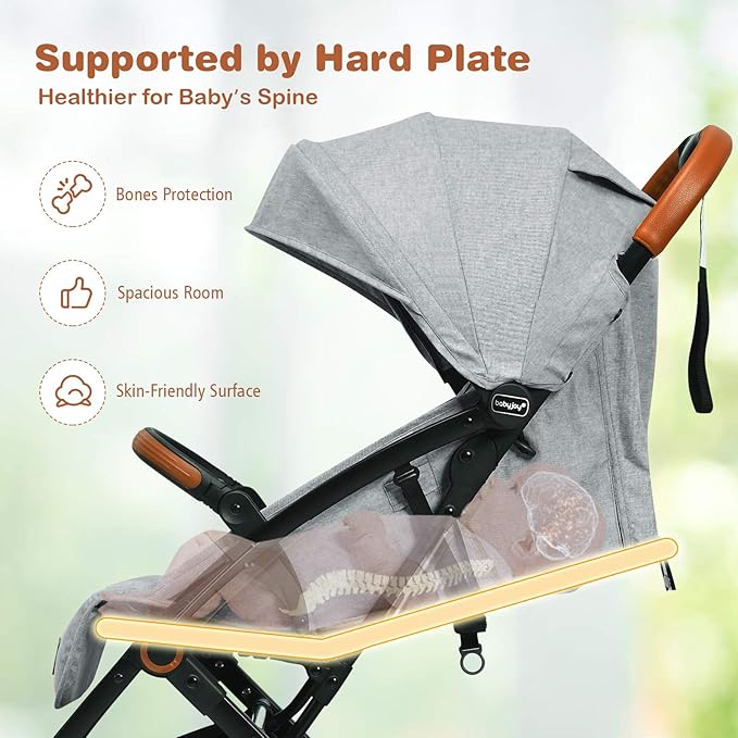 BABY JOY Lightweight Baby Stroller, Compact Toddler Travel Stroller for Airplane with 5-Point Harness, Adjustable Backrest/Footrest/Canopy, Storage Basket, Easy One-Hand Fold, Gray