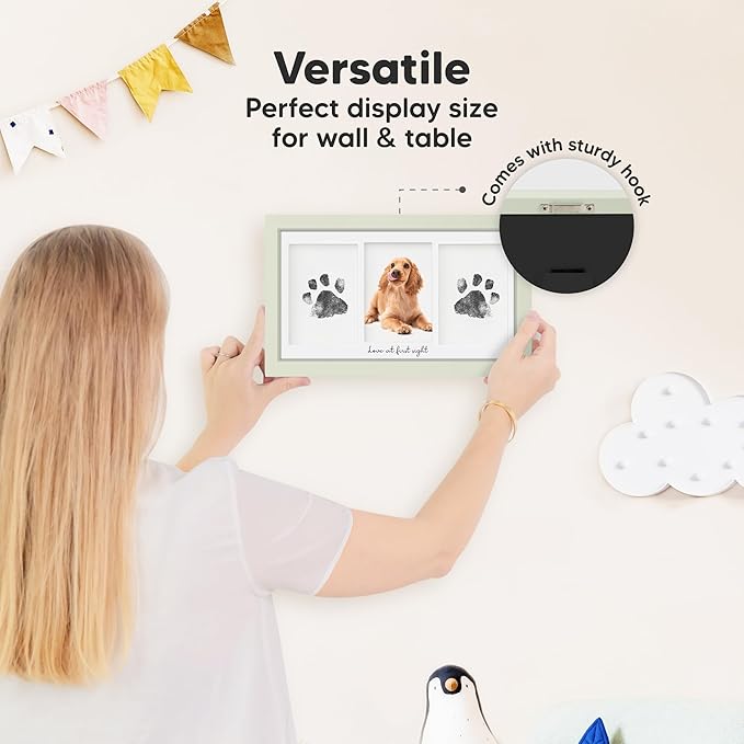 Inkless Hand and Footprint Kit, Boy, Girl, Newborn Keepsake - No Mess Ink Pad for Baby Handprint, Clean Touch Paw Print Kit for Dog Picture Frame, Personalized Baby Christmas Shower Gifts (Sage)