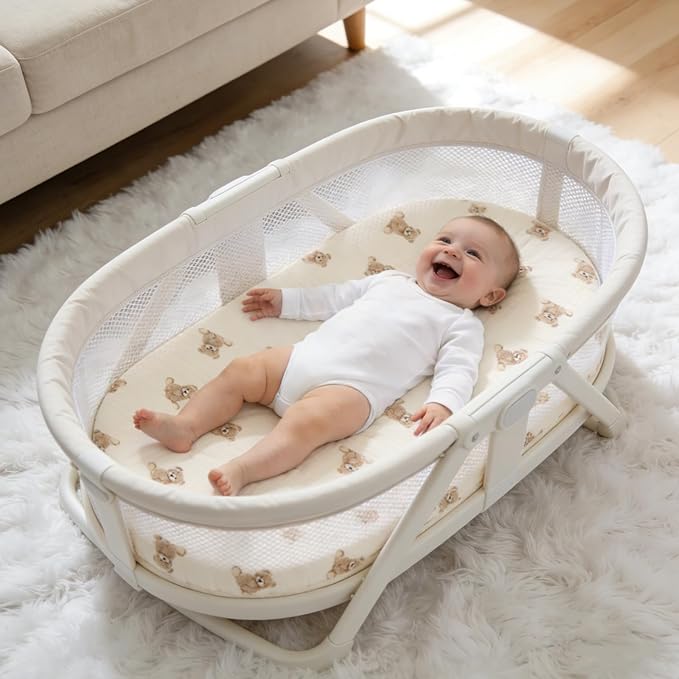100% Organic Cotton Muslin Baby Bassinet Sheets 2 Pack 33”x17” for Baby Girl Boy, Soft Fitted Mattress Pad Cover Compatible with Halo BassiNest Swivel Sleeper, Graco, Baby Delight, Chicco, Angelbliss