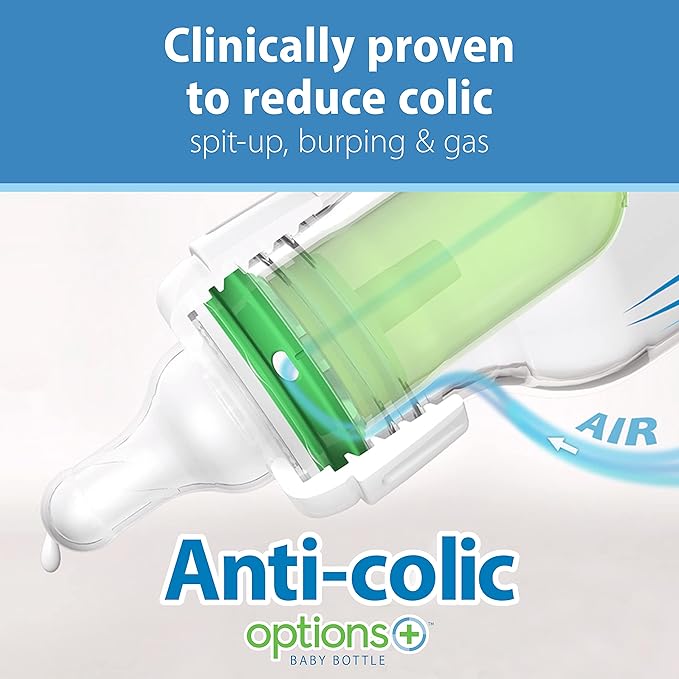 Dr. Brown's Natural Flow Anti-Colic Options+ Narrow Baby Bottle, 8 oz/250 mL, with Level 1 Slow Flow Nipples, 0m+, 24 Pack