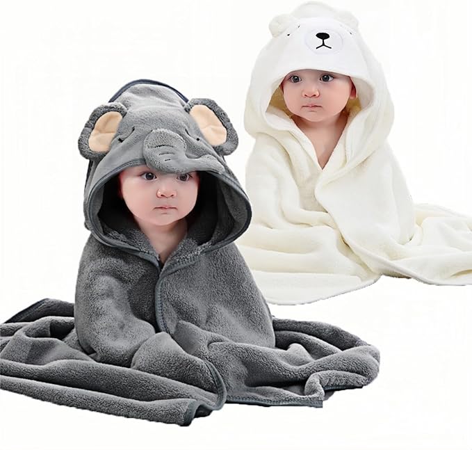 2Pcs Baby Hooded Towel,31 * 31 in Toddler Bath Towels for Newborn Babies,Toallas de Baño para Bebe,Organic Infant Kids Boy Essentials 1-3