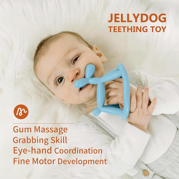 Baby Teether Toys for Teething Relief, Teething Toys 3-6 Months Food Grade Silicone Teether with Storage Box and Pacifier Clip, Baby Essential (Milk White Clip+Box)