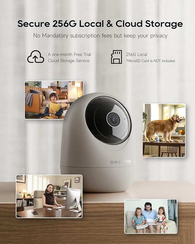 DREAME 2.5K Pet Dog Camera, Indoor Security Camera, Dual-Band 5G/2.4G Wi-Fi, Auto-Tracking, 360° Pan-Tilt, Cloud & 256GB SD Storage, 2-Way Audio, Physical Privacy Mode, Work with Alexa & Google, Grey