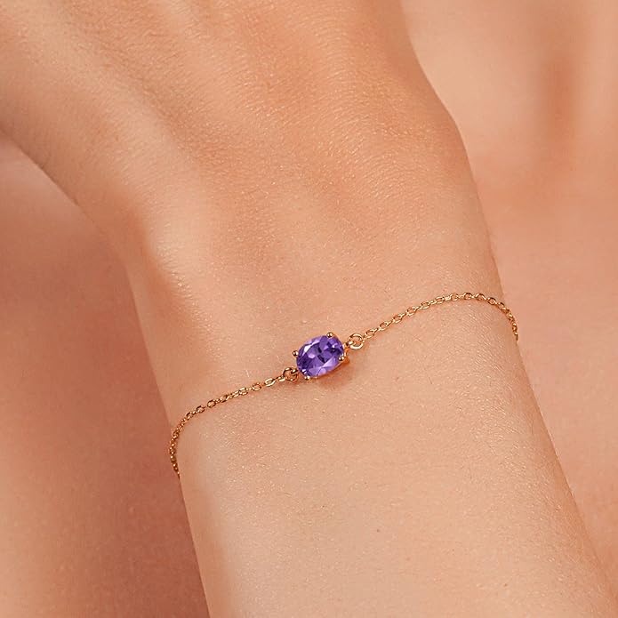 Gem Stone King 7X5MM Oval Gemstone Birthstone Solitaire Bracelet For Women | 925 Sterling Silver | Adjustable Bolo Bracelet For Women | Fine Jewelry Gifts for Her Mom Wife