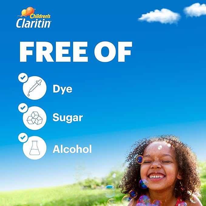 Claritin Children's Allergy Medicine, 24-Hour Non-Drowsy Loratadine 5mg, Antihistamine Liquid for Kids Aged 2 Years and Older, Grape Flavored, 8 fl oz. (Pack of 2)