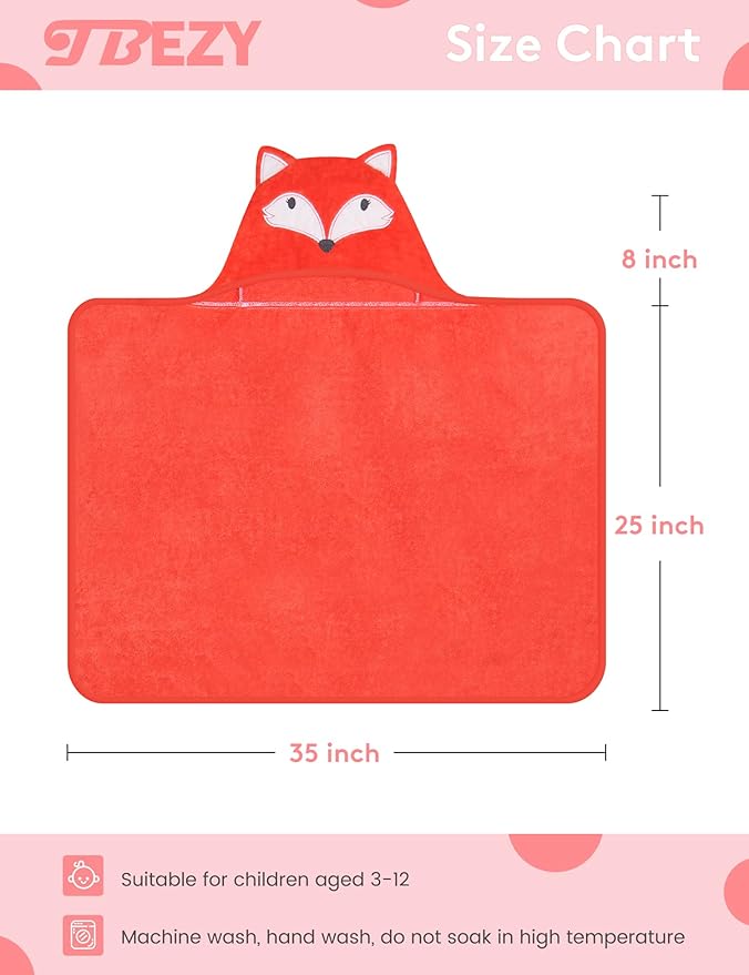 Baby Hooded Towel with Unique Animal Design Ultra Soft Thick Cotton Bath Towel for Newborn (Fox)