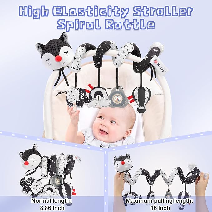 FPVERA Car Seat and Stroller Toys - Black and White Car Seat Toy High Contrast Baby Toys, Baby Plush Spiral Activity Toy for Crib Mobile, Newborn Sensory Toy Best Gift for 0 3 6 9 12 Months Infants