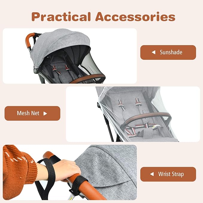 BABY JOY Lightweight Baby Stroller, Compact Toddler Travel Stroller for Airplane with 5-Point Harness, Adjustable Backrest/Footrest/Canopy, Storage Basket, Easy One-Hand Fold, Gray