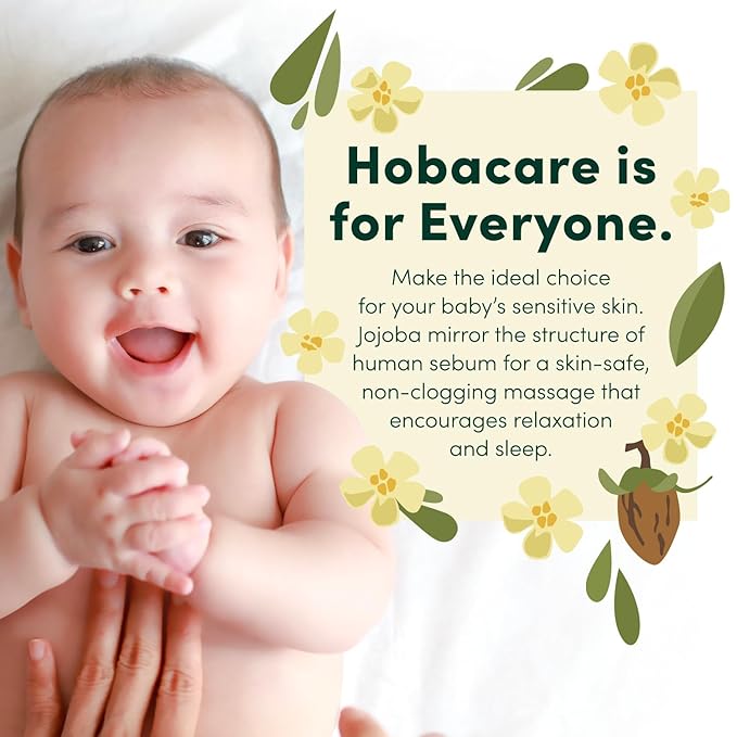 HobaCare Organic Jojoba Baby Oil with Pump Dispenser – 100% Pure Natural Unrefined Unscented Hexane Free Cold Pressed Jojoba Oil for Baby Hair, Infant Skin, Scalp Moisturizing (8.45 oz)