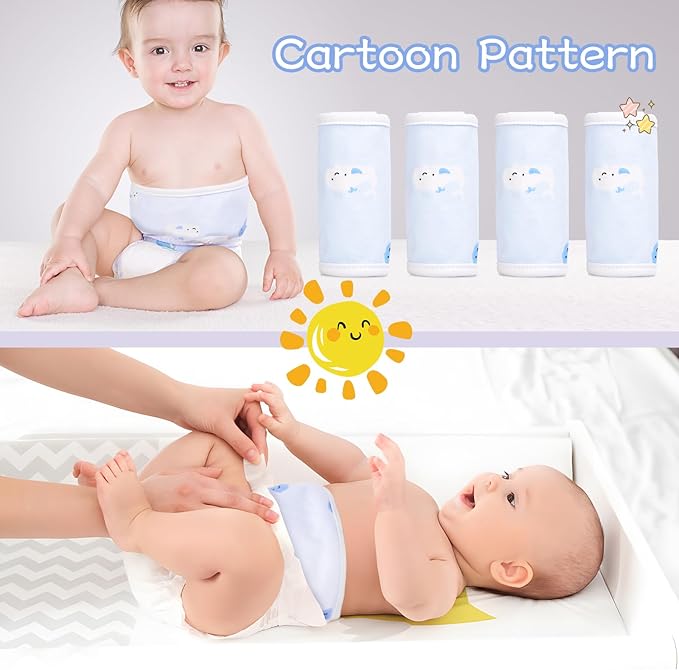 4Pcs Baby Infant Umbilical Cord Belly Bands Cartoon Cotton Soft Baby Belly Belt, Adjustable Newborn Belly Button Wrap, Baby Tummy Wrap for Protection, Baby Gifts for 0 to 12 Months(Whale)