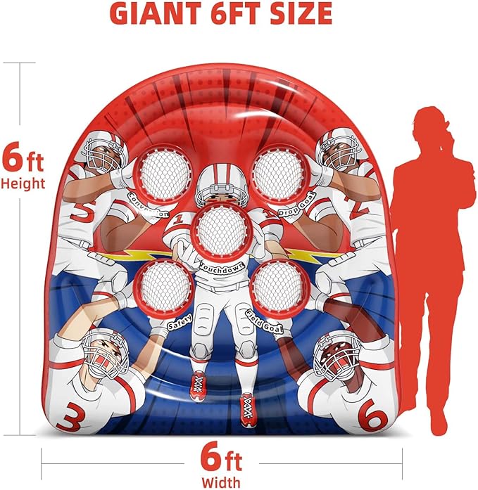 6FT Giant Inflatable Football Target Toss Game - Fun Indoor & Outdoor Yard Games for Kids & Adults, Football Party Throwing Games, Carnival Games, Camping & Tailgate Lawn Activities