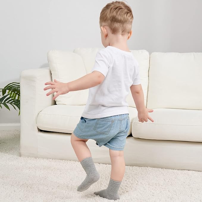 ZAPLES Baby Non Slip Grip Crew Socks with Anti Skid Soles for Infants Toddlers Kids Boys Girls