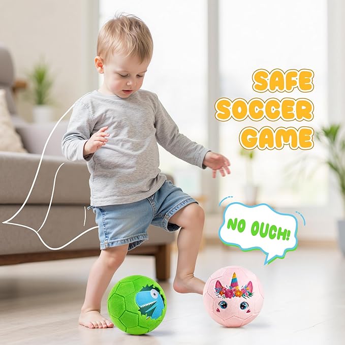 ZOOJOY Indoor Soccer Ball for Toddlers 1-3, Silent Baby Soccer Ball Soft Plush Inflatable with Pump, Ball Toys for Baby First Birthday Gift Boys Girls Kids, Pink Green