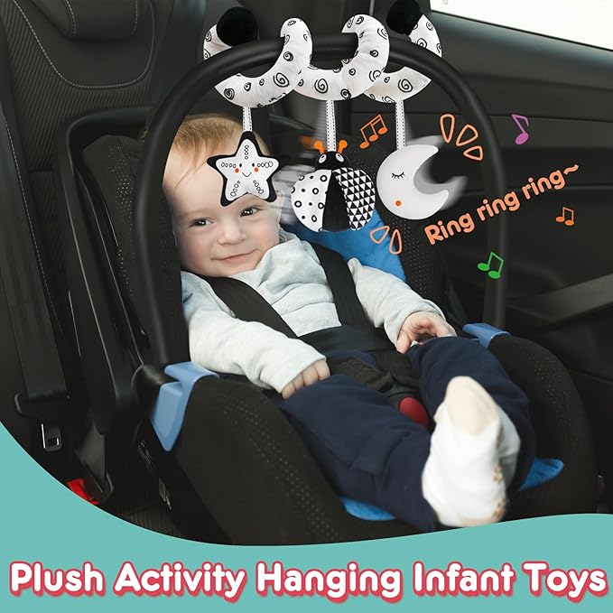 Baby Spiral Hanging Stroller and Car Seat Toys Black and White High Contrast Sensory Toy Newborn Plush Activity Toys Party Favors Quality Baby Shower Valentine's Gifts