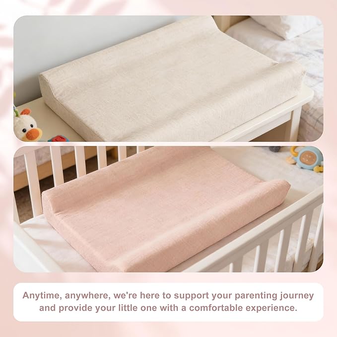 Changing Pad Cover, 2 Pcs Super Soft and Breathable Cotton Diaper Pad Cover for Girls and Boys Changing Table Cover (Beige, Pink)