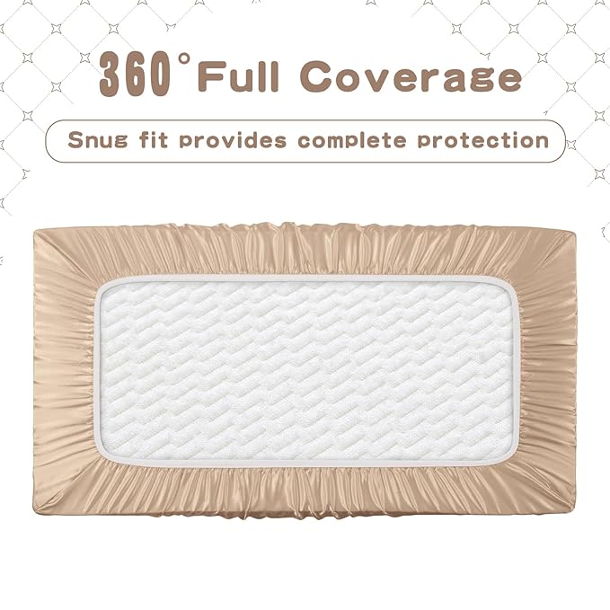 SiinvdaBZX 2 Pack Changing Pad Cover for Baby Girls Boys, Satin Silky Soft Changing Table Covers 32"x16"+5" Diaper Changing Pad Sheets, Green & Beige