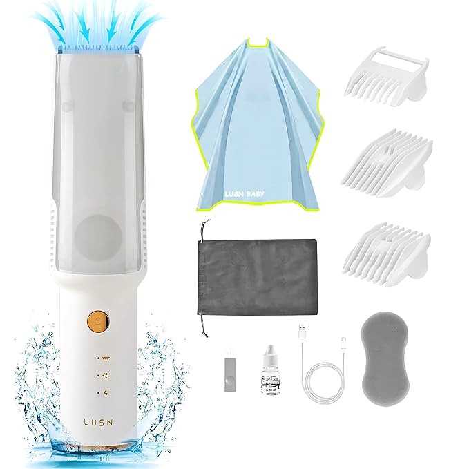 Baby Hair Clippers with Vacuum, Quiet Hair Trimmers for Kids, IPX7 Waterproof Rechargeable Cordless Haircut Kit for Baby Children Infant