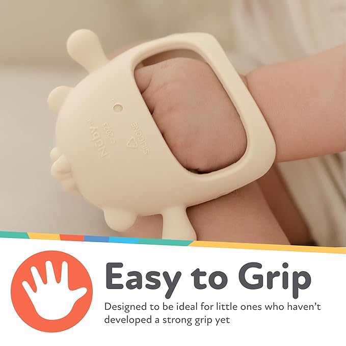 Nuby Silicone Wrist Teething Mitten - Baby Teether Ring - 3+ Months - Provides Teething Relief for Babies and Toddlers - Brown Monkey