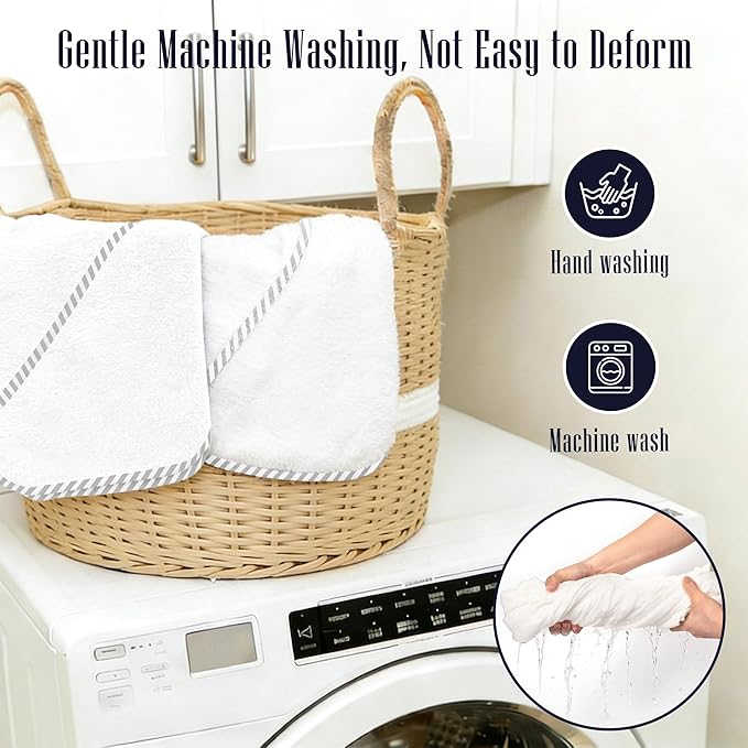 2 Pack Baby Bath Towel - Rayon Made from Bamboo, Ultra Soft Hooded Towels for Kids - X Large Size for 0-7 Yrs (White and Stripe, 37.5 x 37.5 Inch)
