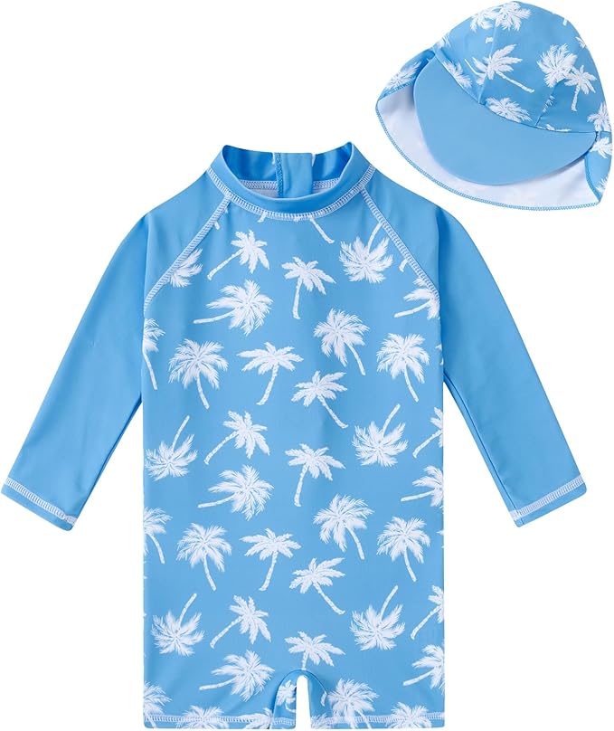 ADUKIDE Baby Boys Swimsuit Summer Beach Rash Guard Swimwear One Piece Sunsuit with Sun Hat 3-24 Months