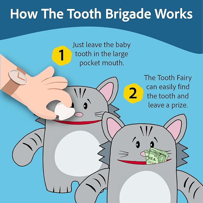 Gizmo Cat Tooth Fairy Pillow and Book Bundle | 8" Plush with Pocket for Lost Teeth & Hardcover Storybook w/Tracker, Q&A for Boys Girls Children of All Ages