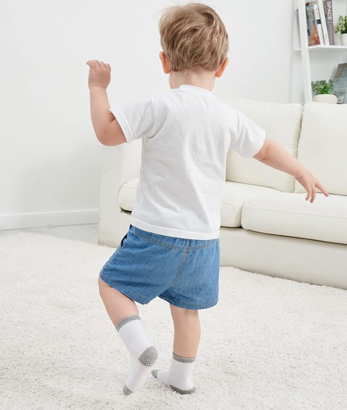 ZAPLES Baby Non Slip Grip Crew Socks with Anti Skid Soles for Infants Toddlers Kids Boys Girls