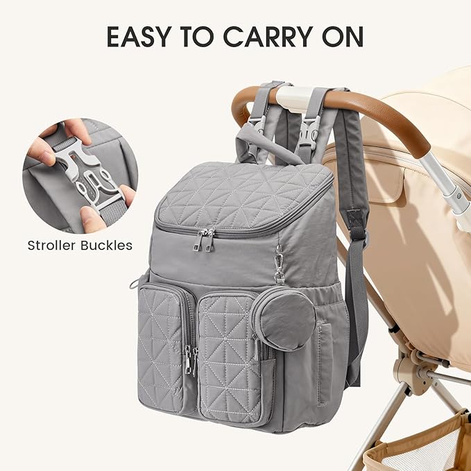 G4Free Diaper Bag Backpack for Moms Dads Travel Baby Bag with Pacifier Case & Insulated Pockets,Grey