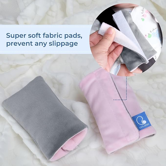 COOLBEBE Car Seat Straps Shoulder Pads for Baby Kids, Super Soft Seat Belt Covers for All Car Seats/Pushchair/Stroller/High Chair(Grey/Pink)